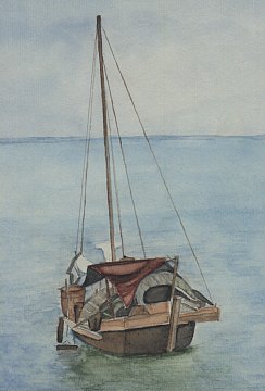 Chinesisches Segelboot (Aquarell)